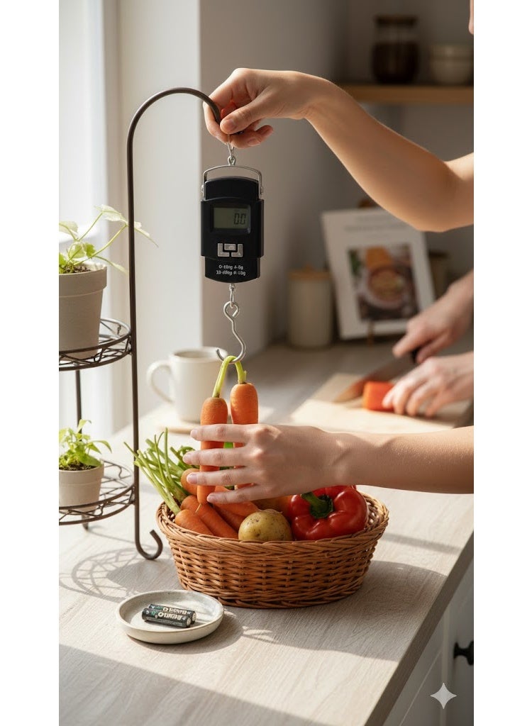 Portable Digital Luggage Scale - Handheld Electronic Hanging Balance 50kg for Travel, Fishing & Kitchen - Black - Image 2
